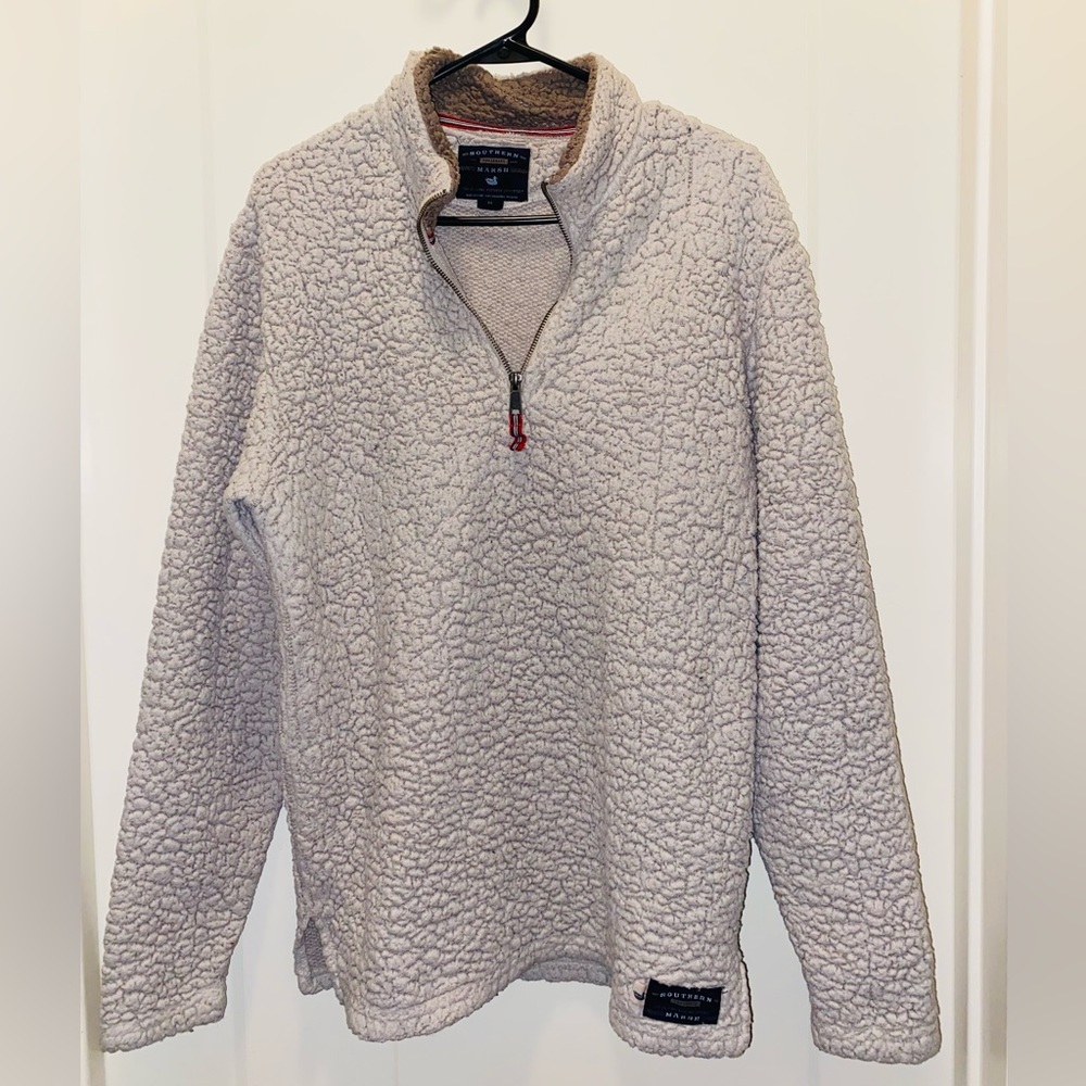 Southern Marsh Appalachian Pile Sherpa Pullover Men’s Medium Cream Brown 1/4 Zip